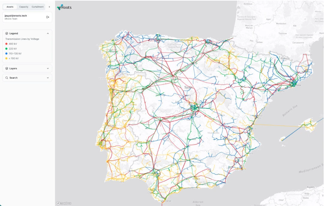 mapa digital de la red eléctrica de España